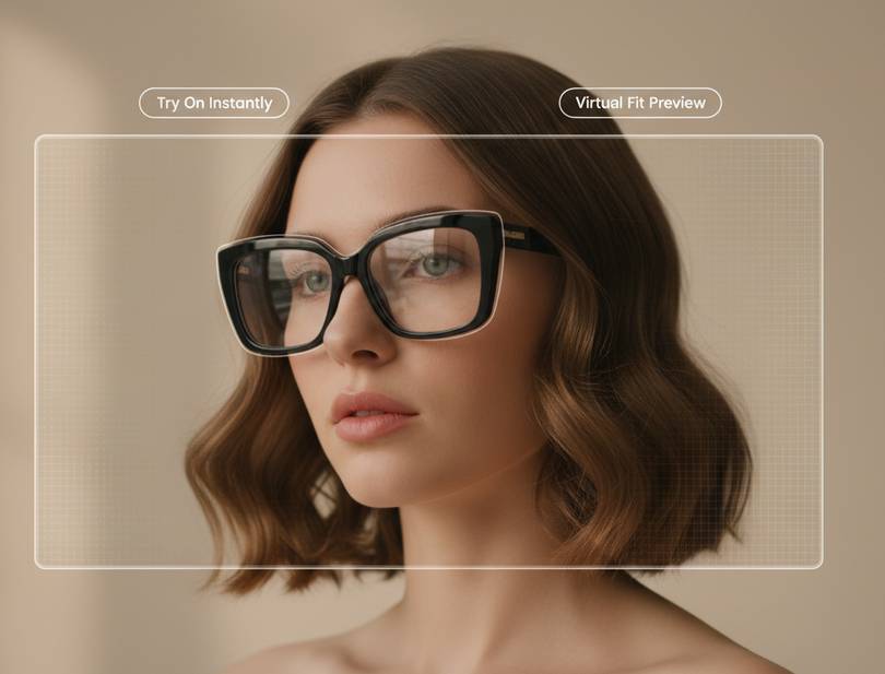 Virtual try-on preview of designer eyewear